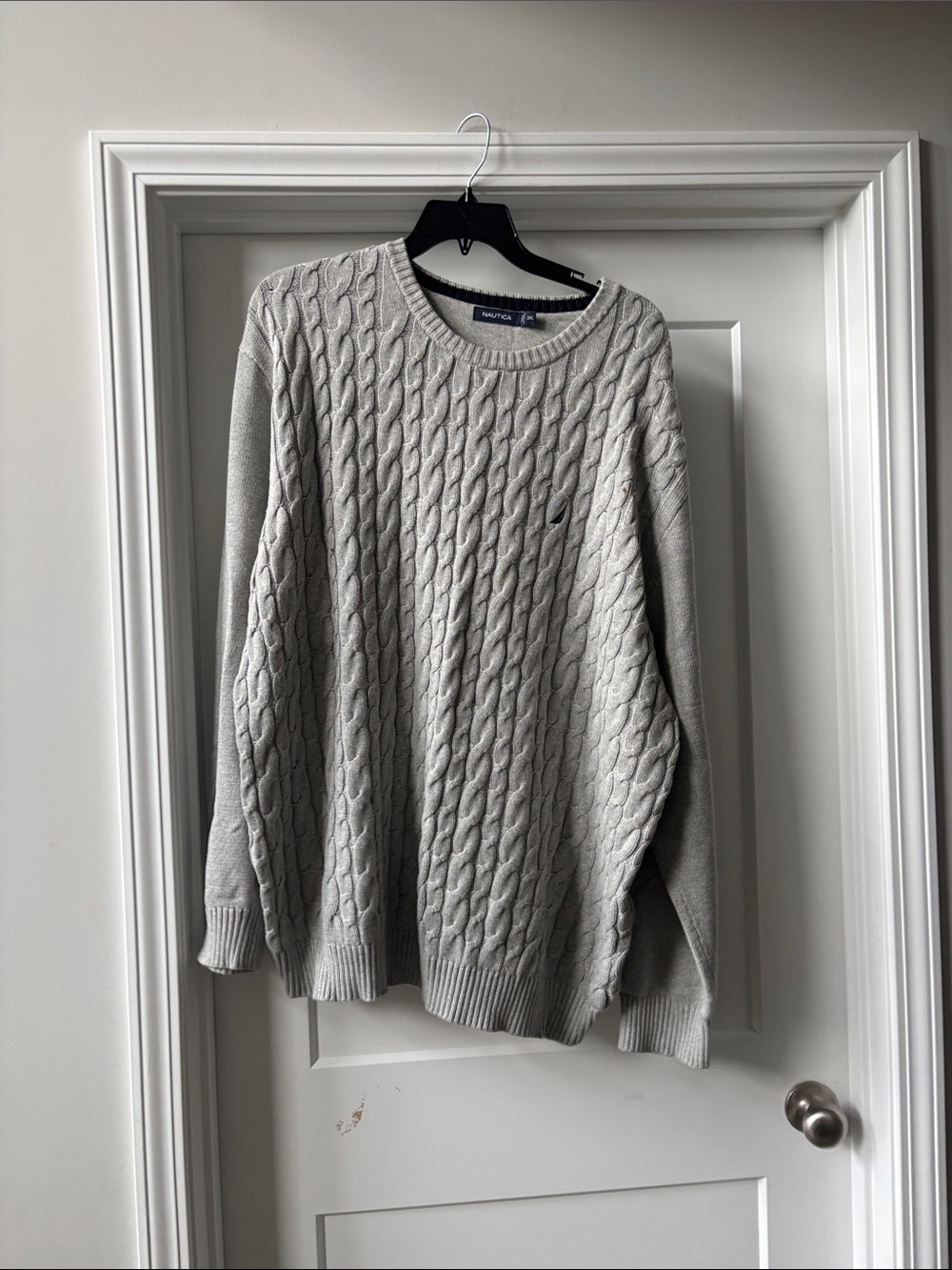 Nautica Light Gray Cable Knit Crewneck Sweater
